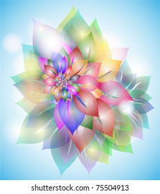 Floral abstract vector  illustration  with colorful  leaves on blue background