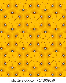 Floral abstract vector pattern with dandelion seeds on yellow background.
