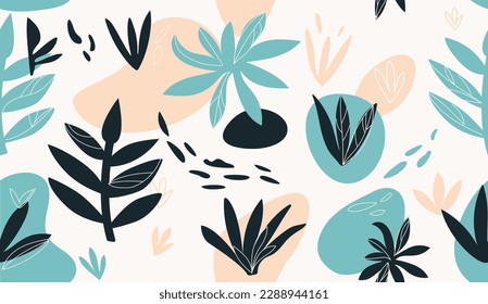 Abstrakter Blumenvektor, nahtloser Ausdruck. Farbige Palmenblätter, Hintergrund