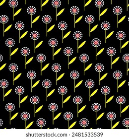 floral abstract vector seamless print,  pattern on black background