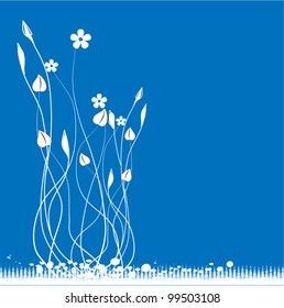 Floral abstract vector with white flowers on blue background for different uses