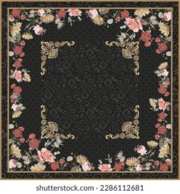 floral abstract vintage scarf design 061