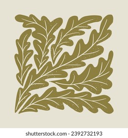 Floral abstract vintage floral square composition. Flat botanical illustration with grunge texture and scratches. Suitable for decoration, posters, t shirt print, social media graphics, pattern