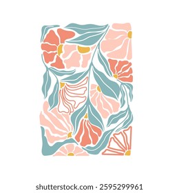 Floral Abstract wall art botanical minimal painting poster greeting card vector