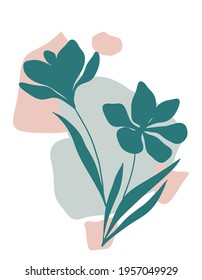 Floral abstract wall decor in boho style. Minimalistic design. Vector illustration.