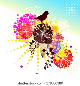 floral abstraction with bird. Vector