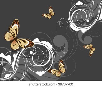 Floral abstraction with butterflies for design