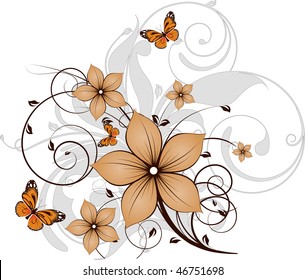 Floral abstraction with butterflies for design.