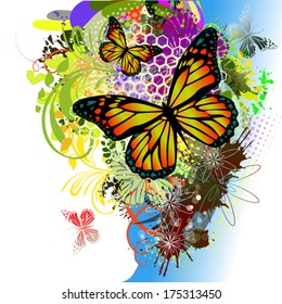 Floral abstraction with butterflies. Vector