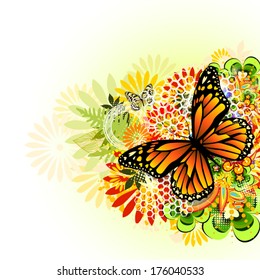 Floral abstraction with butterflies. Vector