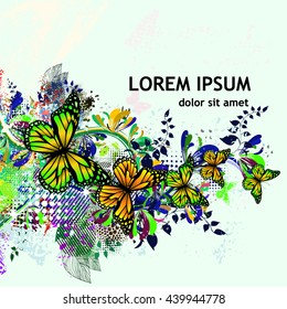 Floral abstraction with butterflies. Vector