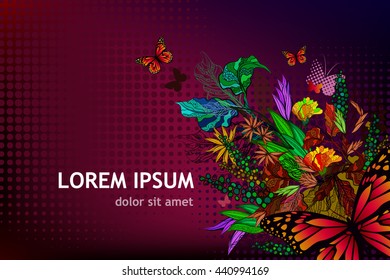 Floral abstraction with butterflies. Vector