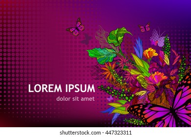 Floral abstraction with butterflies. Vector
