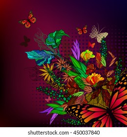 Floral abstraction with butterflies. Vector