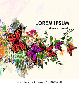 Floral abstraction with butterflies. Vector