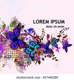 Floral abstraction with butterflies. Vector