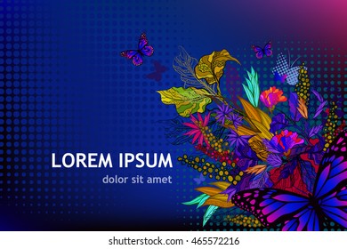 Floral abstraction with butterflies. Vector