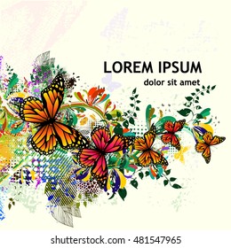 Floral abstraction with butterflies. Vector