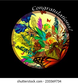 Floral abstraction in a circle. card, congratulation. Vector