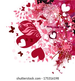 Floral abstraction with hearts. Happy Valentine's Day! Vector
