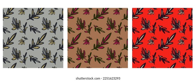 Floral abstraction. Seamless vector pattern. Print. Textile. Pattern set. Minimalism. Nature. Home textiles.