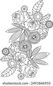 floral adult coloring page pattern garden line art flower relaxing street free meditation coloring page intricate vector
