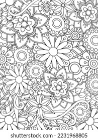 Floral Adult Coloring Page. Vector art.	
