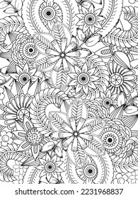 Floral Adult Coloring Page. Vector art.	
