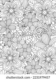 Floral Adult Coloring Page. Vector art.	
