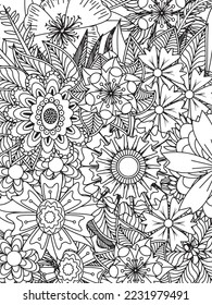 Floral Adult Coloring Page. Vector art.	
