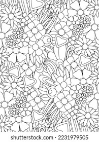 Floral Adult Coloring Page. Vector art.	
