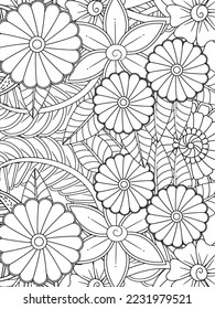 Floral Adult Coloring Page. Vector art.	
