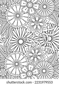 Floral Adult Coloring Page. Vector art.	
