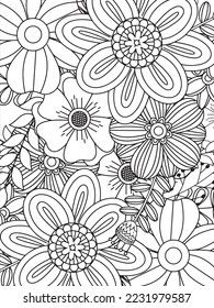 Floral Adult Coloring Page. Vector art.	

