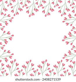 Floral all around frame of flowering branches. Copy space. Design concept for greetings or cards