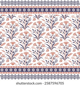 floral all over pattern with intricate embroidery border for digital print on demand
