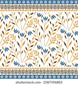 floral all over print design with decorative motif embroidery for textile and bedding
