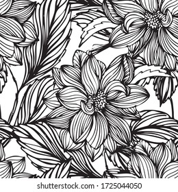 Floral allover pattern, with large beautiful gentle flower,vector tropic floral illustration