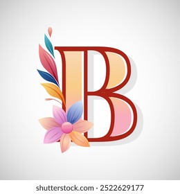 Floral alphabet B, Initial letter for wedding invitations, greeting cards, logos, posters, and other design