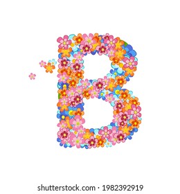 floral alphabet with colorful tiny flowers. joyful capital letter b
