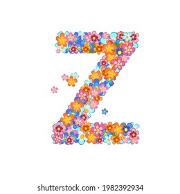 floral alphabet with colorful tiny flowers. joyful capital letter 