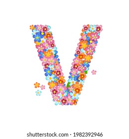floral alphabet with colorful tiny flowers. joyful capital letter 