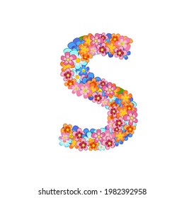 floral alphabet with colorful tiny flowers. joyful capital letter 