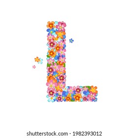 floral alphabet with colorful tiny flowers. joyful capital letter l