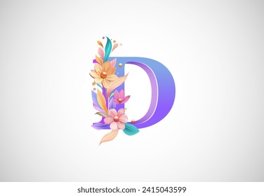 Floral alphabet D. Logo for wedding invitations, greeting card, birthday, logo, poster other ideas