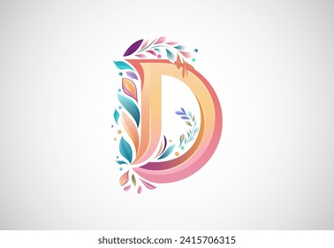 Floral alphabet D. Logo for wedding invitations, greeting card, birthday, logo, poster other ideas