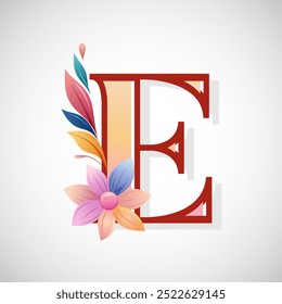 Alfabeto floral E, letra inicial para invitaciones de boda, tarjetas de felicitación, logotipos, carteles y otros diseños