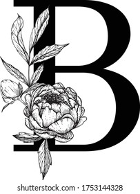 Floral Alphabet EPS, Botanical Alphabet EPS, Flowers & Letters, Herbal Alphabet, Flowers, Peonies, Monogram, Wedding letters 