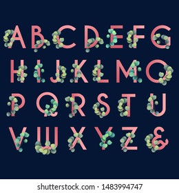 floral alphabet with eucalyptus for wedding monogram, nursery poster or initial logo