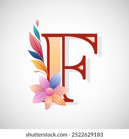 Floral alphabet F, Initial letter for wedding invitations, greeting cards, logos, posters, and other design